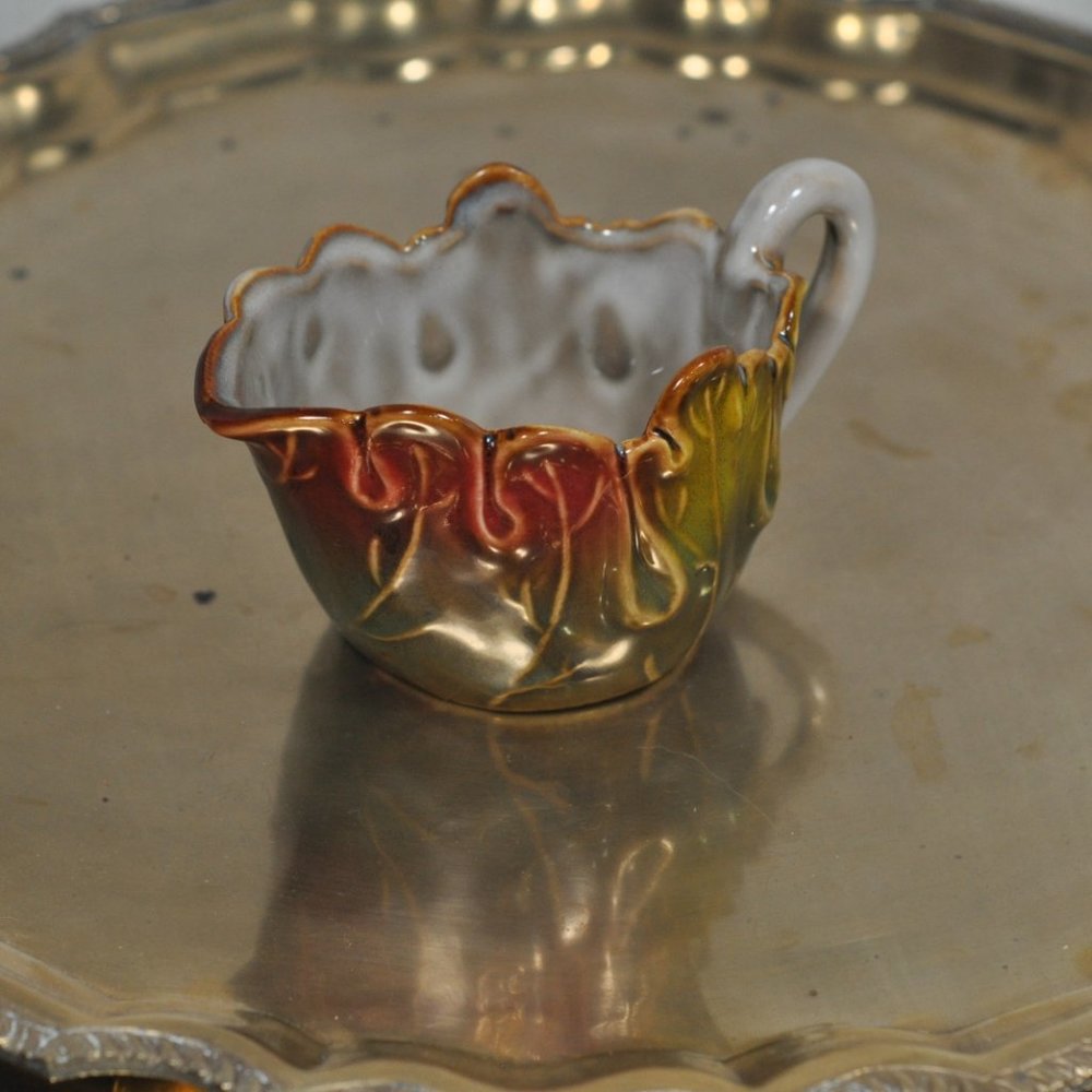 Majolica Oak Leaf Creamer 4.5" Antique Lead Glaze